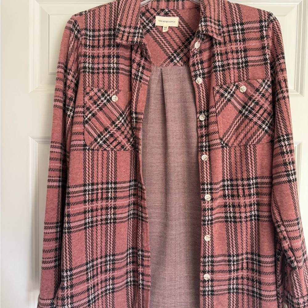 Thread & Supply Pink Plaid Button Down Shirt
